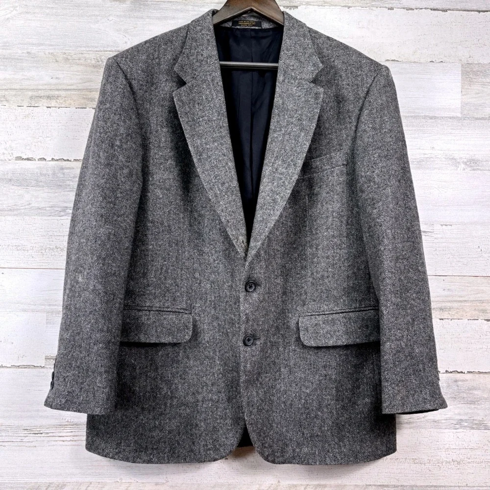 Cricketeer Sport Coat 44R Gray Herringbone Wool Camel Hair Old Money Classic